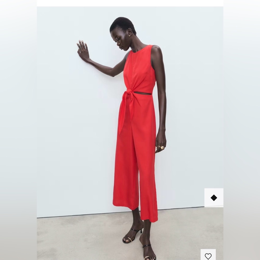 Mango Red Sleeveless Tie-Front Wide-Leg Jumpsuit NWT